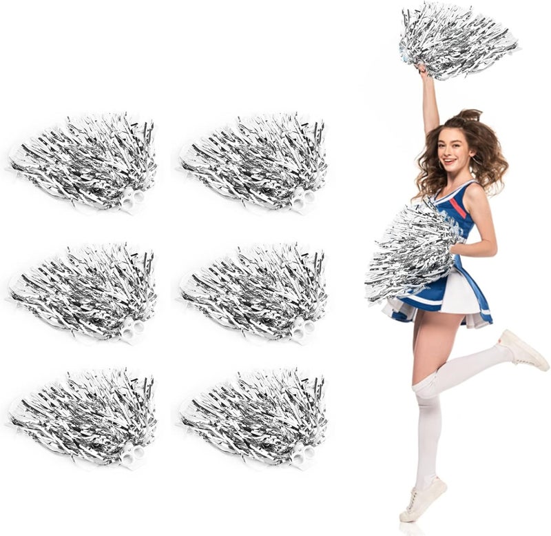 woobles Cheerleading Poms, Lightweight Cheerleader Pom Poms for Night Cheer Sports Party Dance(Silver) - Image 1